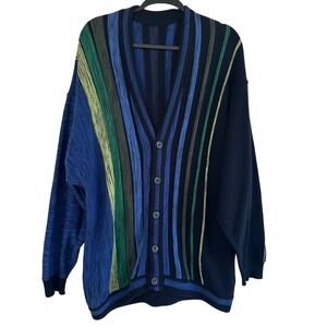 Carlo Colucci Cardigan Men XL Sweater Stripe V Neck Button Front 3D Knit